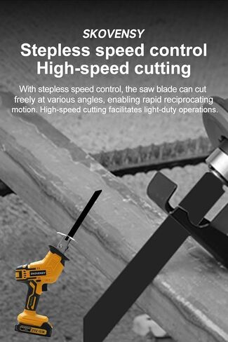 Cordless Reciprocating Saw, 2 x 4.0Ah Batteries, Reciprocating Saw Cordless, Variable Speed, Blades Kit for Metal/Wood/PVC Cutting, Yellow in Kuwait