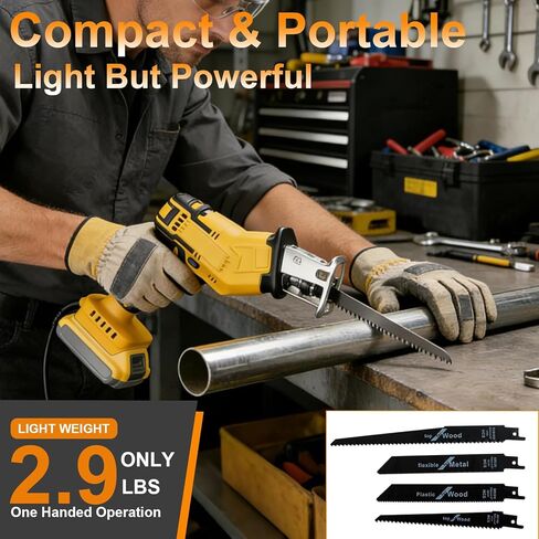 منشار ترددي لاسلكي متوافق مع بطارية Dewalt 20V MAX، سرعة متغيرة 0-3500 SPM، منشار طاقة صغير مع 4 شفرات لقطع الخشب والمعدن PVC (بدون بطارية) in Kuwait