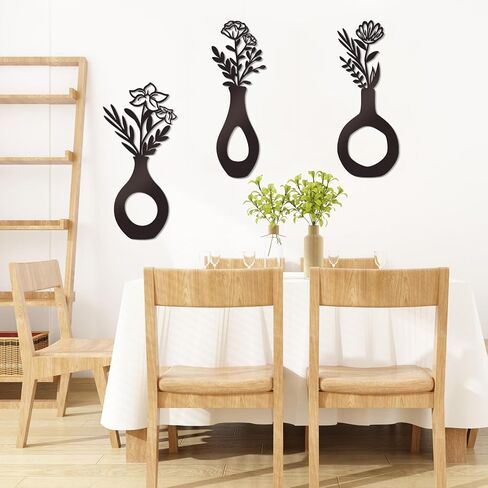 KOYILTD 3 Pcs Black Flowers and Vases Decor Metal Flower Wall Decoration Metal Vase Wall Art Floral Home Decor Minimalist Art for Home Living Room Bathroom Dining Room (Modern) in Saudi Arabia
