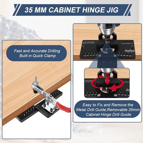 Cabinet Hinge Jig, Metal Concealed Hinge Jig with Quick Clamp and Dust Vacuum Adapter, 35mm Cabinet Door Hinge for Woodworking Door Cabinet Hinges Mounting Tool in Kuwait