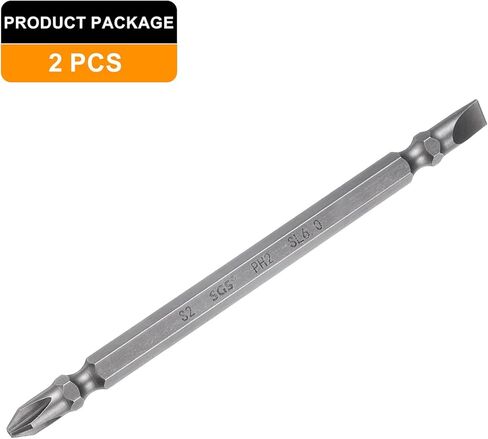 Generic 2 قطعة مفك براغي مغناطيسي مزدوج الأطراف 6 مللي متر PH2/SL6 4.33 بوصة طول 1/4 بوصة ساق سداسية S2 فولاذ فيليبس مشقوق مسطح مفك براغي in Kuwait