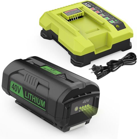 استبدال 6.5 أمبير في الساعة لمجموعة بطارية وشاحن Ryobi 40 فولت متوافقة مع بطارية ليثيوم ryobi 40 فولت OP4026 OP40601 OP4050A OP4040 OP4030 OP4050 مع شاحن OP401 40 فولت in Kuwait