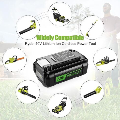 استبدال 6.5 أمبير في الساعة لمجموعة بطارية وشاحن Ryobi 40 فولت متوافقة مع بطارية ليثيوم ryobi 40 فولت OP4026 OP40601 OP4050A OP4040 OP4030 OP4050 مع شاحن OP401 40 فولت in Kuwait
