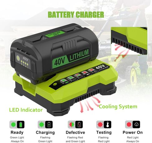 استبدال 6.5 أمبير في الساعة لمجموعة بطارية وشاحن Ryobi 40 فولت متوافقة مع بطارية ليثيوم ryobi 40 فولت OP4026 OP40601 OP4050A OP4040 OP4030 OP4050 مع شاحن OP401 40 فولت in Kuwait