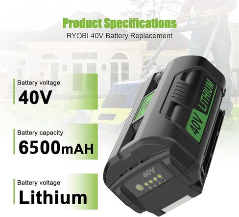 استبدال 6.5 أمبير في الساعة لمجموعة بطارية وشاحن Ryobi 40 فولت متوافقة مع بطارية ليثيوم ryobi 40 فولت OP4026 OP40601 OP4050A OP4040 OP4030 OP4050 مع شاحن OP401 40 فولت in Kuwait
