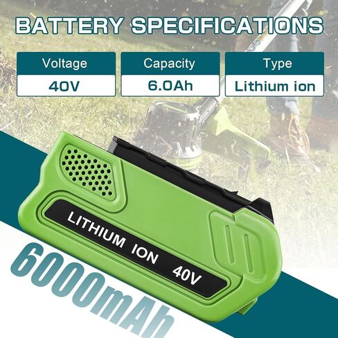 Reoben 6000mAh 40V استبدال بطارية ليثيوم لبطارية GreenWorks 40V متوافقة مع GreenWorks G-MAX 40V 29472 29462 2901319 24282 24252 21332 25322 20672 (Green-1P) in Kuwait