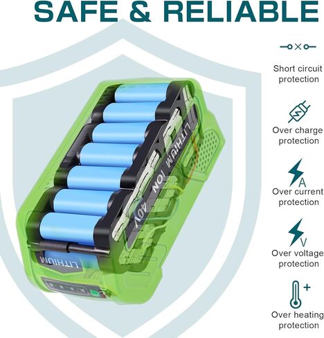 Reoben 6000mAh 40V استبدال بطارية ليثيوم لبطارية GreenWorks 40V متوافقة مع GreenWorks G-MAX 40V 29472 29462 2901319 24282 24252 21332 25322 20672 (Green-1P) in Kuwait