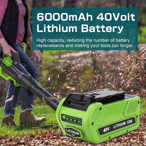 Reoben 6000mAh 40V استبدال بطارية ليثيوم لبطارية GreenWorks 40V متوافقة مع GreenWorks G-MAX 40V 29472 29462 2901319 24282 24252 21332 25322 20672 (Green-1P) in Kuwait