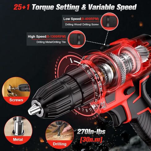 ENON Cordless Drill Set,12V Power Drill Set with Battery and Charger, Electric Driver/Drill Bits, 3/8'' Keyless Chuck,25+1 Torque Setting, 270 inch-lbs, with LED Electric Drill Set in Kuwait