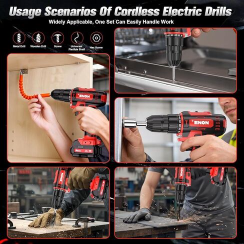 ENON Cordless Drill Set,12V Power Drill Set with Battery and Charger, Electric Driver/Drill Bits, 3/8'' Keyless Chuck,25+1 Torque Setting, 270 inch-lbs, with LED Electric Drill Set in Kuwait