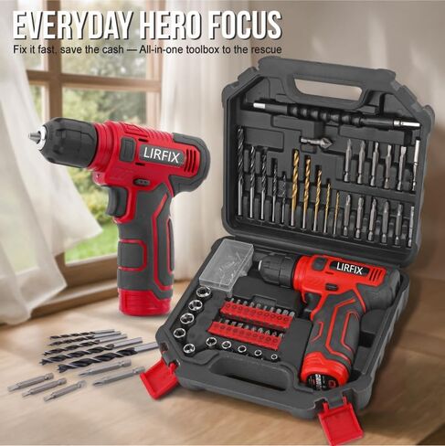 Red 110-piece 8V Electric Screwdriver Set USB Charging Low-power Electric Drill Portable Tool Kit Includes Drill Bits, Sockets, and Screwdriver Bits Set Accessories Men's Tool Kit in Kuwait