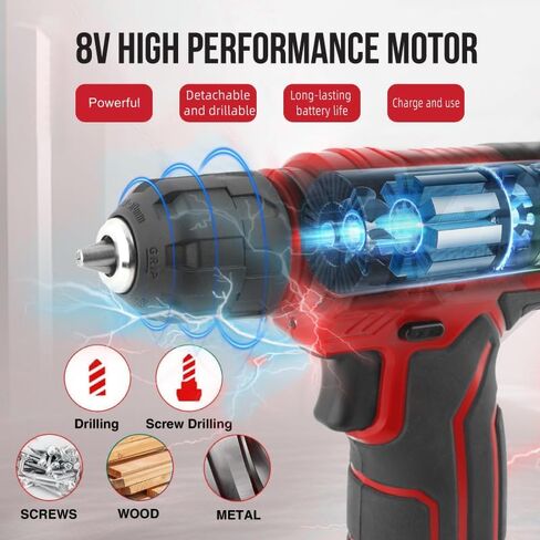 Red 110-piece 8V Electric Screwdriver Set USB Charging Low-power Electric Drill Portable Tool Kit Includes Drill Bits, Sockets, and Screwdriver Bits Set Accessories Men's Tool Kit in Kuwait