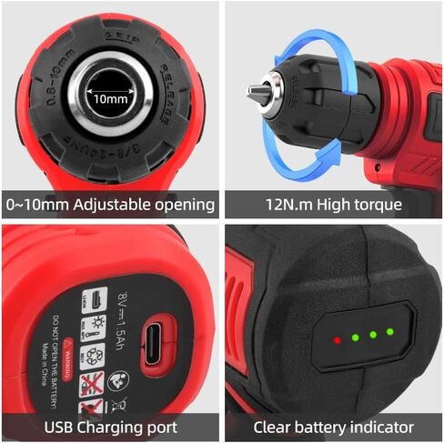 Red 110-piece 8V Electric Screwdriver Set USB Charging Low-power Electric Drill Portable Tool Kit Includes Drill Bits, Sockets, and Screwdriver Bits Set Accessories Men's Tool Kit in Kuwait
