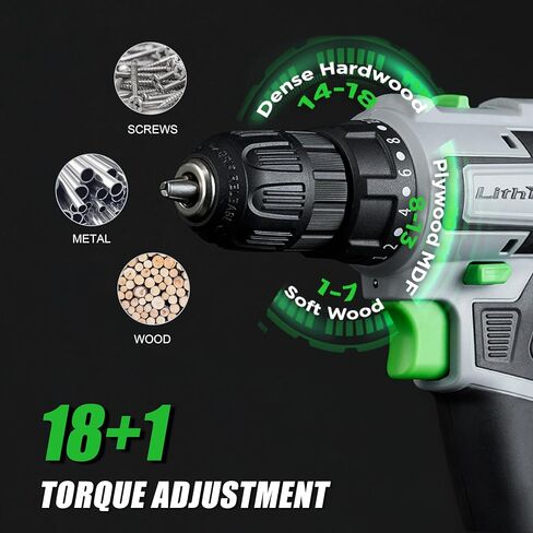 Cordless Drill Set, 20V Power Drill with Battery 2.0Ah and Charger, 2 Batteries, 3/8-Inch Keyless Chuck Electric drill, 18+1 Position, 2 Variable Speed, 380 In-lb Torque (Green) in Kuwait