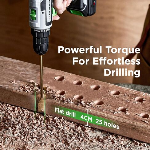 Cordless Drill Set, 20V Power Drill with Battery 2.0Ah and Charger, 2 Batteries, 3/8-Inch Keyless Chuck Electric drill, 18+1 Position, 2 Variable Speed, 380 In-lb Torque (Green) in Kuwait