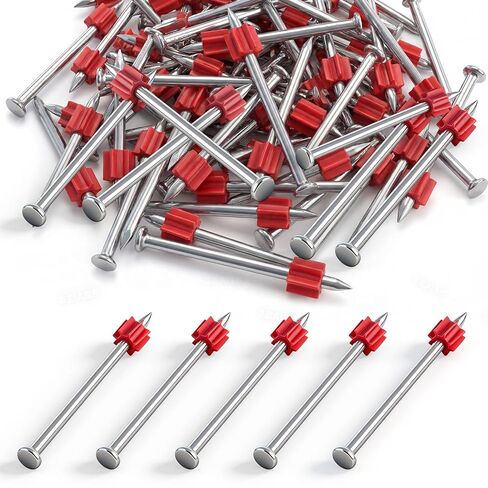 200 Pcs 3" Powder Actuated Fasteners, Sturdy Steel Drive Pins with Red Anti-jam Flute, Single Pin Concrete Nails for Concrete Steel, Fits Most Powder Actuated Tools in Saudi Arabia