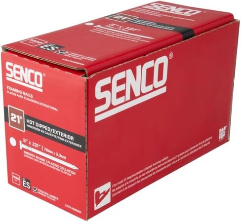 SENCO Framing Nails | 21 Degree | 3-1/4 Inch x .131 |Smooth Shank | Plastic Collated Nail |Hot Dipped Galvanized |1,000 ct. | KD28ASBSNR in Saudi Arabia