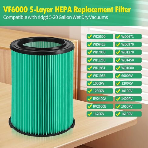 VF6000 Filter Compatible with Ridgid Shop Vac,Compatible with Ridgid 5-20 Gallon Wet/Dry Vacuums,5-Layer Pleated Paper Vacuum Filter Replacement, 2-Pack in Kuwait