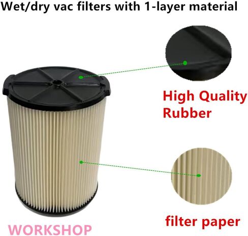 1 PACK Amigriki 1 layer Cartridge vacuum HEPA Standard Filter WS21200F compatible with 5 to 16 Gallon Wet/Dry vacuum cleaner parts in Kuwait