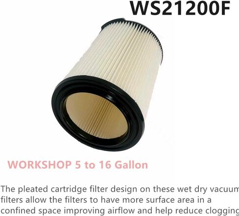 1 PACK Amigriki 1 layer Cartridge vacuum HEPA Standard Filter WS21200F compatible with 5 to 16 Gallon Wet/Dry vacuum cleaner parts in Kuwait