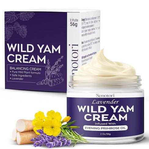 كريم SENOTORI Lavender Wild Yam الممزوج بزيت زهرة الربيع المسائية - بلسم جذر اليام البري النباتي للعافية في منتصف العمر للنساء - انقطاع الطمث وتوازن الهرمونات والراحة الليلية، كريم غير دهني - 2 أونصة in Saudi Arabia
