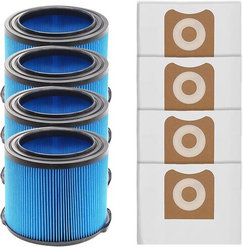 MZY LLC 4 Pack VF3500 Replacement Filter and 4 Pack VF3501 Vacuum Bags for Ridgid Wet Dry Vac filters 3-4.5 Gallon Vacuums, Fits WD3050, WD4070, WD4080, WD4522, 4000RV, 4500RV in Kuwait