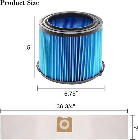 MZY LLC 4 Pack VF3500 Replacement Filter and 4 Pack VF3501 Vacuum Bags for Ridgid Wet Dry Vac filters 3-4.5 Gallon Vacuums, Fits WD3050, WD4070, WD4080, WD4522, 4000RV, 4500RV in Kuwait