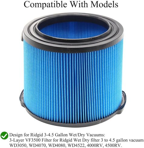 MZY LLC 4 Pack VF3500 Replacement Filter and 4 Pack VF3501 Vacuum Bags for Ridgid Wet Dry Vac filters 3-4.5 Gallon Vacuums, Fits WD3050, WD4070, WD4080, WD4522, 4000RV, 4500RV in Kuwait