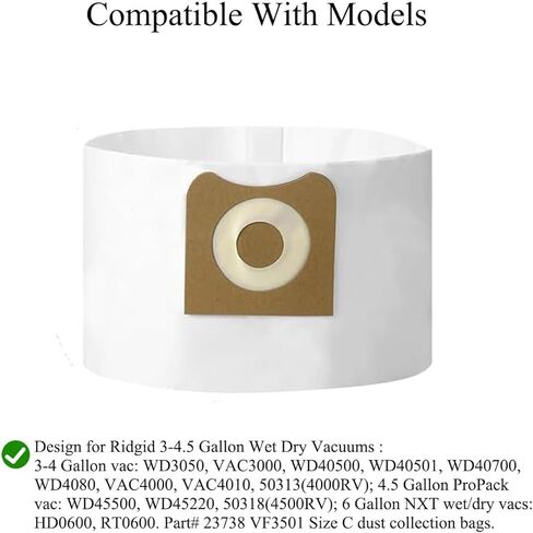 MZY LLC 4 Pack VF3500 Replacement Filter and 4 Pack VF3501 Vacuum Bags for Ridgid Wet Dry Vac filters 3-4.5 Gallon Vacuums, Fits WD3050, WD4070, WD4080, WD4522, 4000RV, 4500RV in Kuwait