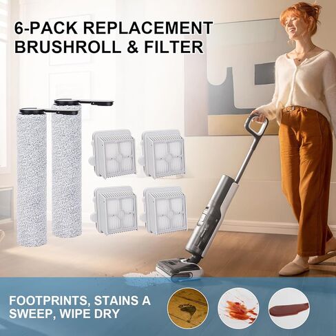 استبدال فلتر HEPA وفرشاة دوارة F25 متوافق مع Roborock F25 ACE/ALT/LT/RT/ACE/GT/المكنسة الكهربائية الجافة والرطبة للغاية، وبكرتين للفرشاة و4 مرشحات HEPA in Kuwait