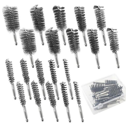 20Pcs Wire Bore Brush for Drill Set 1/4" Hex Shank Stainless Steel Wire Brush (8/10/13/15/17/19/22/25/28/30mm) Each 2 Drill Brushes Attachments for Rust Paint Removal Grinding Sanding Polishing in Kuwait