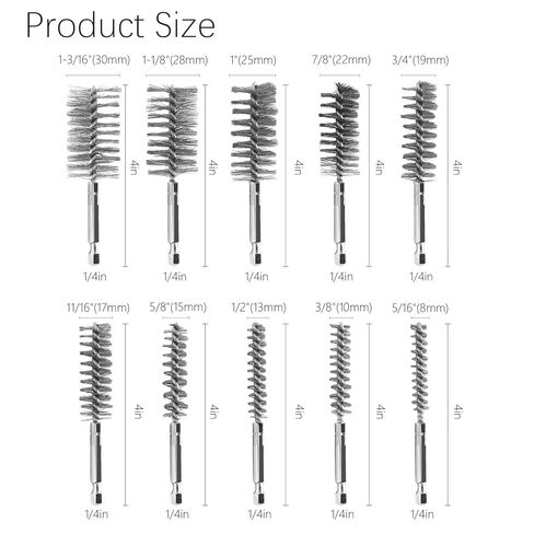 20Pcs Wire Bore Brush for Drill Set 1/4" Hex Shank Stainless Steel Wire Brush (8/10/13/15/17/19/22/25/28/30mm) Each 2 Drill Brushes Attachments for Rust Paint Removal Grinding Sanding Polishing in Kuwait