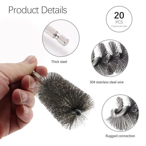 20Pcs Wire Bore Brush for Drill Set 1/4" Hex Shank Stainless Steel Wire Brush (8/10/13/15/17/19/22/25/28/30mm) Each 2 Drill Brushes Attachments for Rust Paint Removal Grinding Sanding Polishing in Kuwait