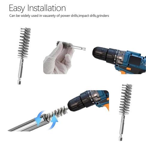 20Pcs Wire Bore Brush for Drill Set 1/4" Hex Shank Stainless Steel Wire Brush (8/10/13/15/17/19/22/25/28/30mm) Each 2 Drill Brushes Attachments for Rust Paint Removal Grinding Sanding Polishing in Kuwait