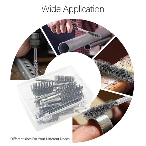 20Pcs Wire Bore Brush for Drill Set 1/4" Hex Shank Stainless Steel Wire Brush (8/10/13/15/17/19/22/25/28/30mm) Each 2 Drill Brushes Attachments for Rust Paint Removal Grinding Sanding Polishing in Kuwait