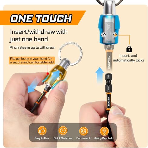 Geinxurn 25Pcs Bit Holder Key Chain, 1/4" Hex Shank One Handed Quick Change& Release Extension Bit Organizer with Screwdriver Bits, Drill Extension & Step Drill, Sockets Adapter, Nut Driver for DIY in Saudi Arabia