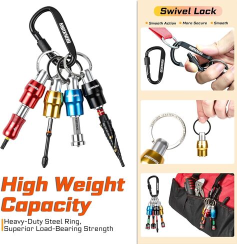 Geinxurn 25Pcs Bit Holder Key Chain, 1/4" Hex Shank One Handed Quick Change& Release Extension Bit Organizer with Screwdriver Bits, Drill Extension & Step Drill, Sockets Adapter, Nut Driver for DIY in Saudi Arabia
