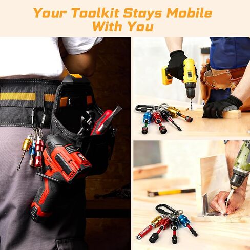 Geinxurn 25Pcs Bit Holder Key Chain, 1/4" Hex Shank One Handed Quick Change& Release Extension Bit Organizer with Screwdriver Bits, Drill Extension & Step Drill, Sockets Adapter, Nut Driver for DIY in Saudi Arabia