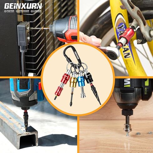 Geinxurn 25Pcs Bit Holder Key Chain, 1/4" Hex Shank One Handed Quick Change& Release Extension Bit Organizer with Screwdriver Bits, Drill Extension & Step Drill, Sockets Adapter, Nut Driver for DIY in Saudi Arabia