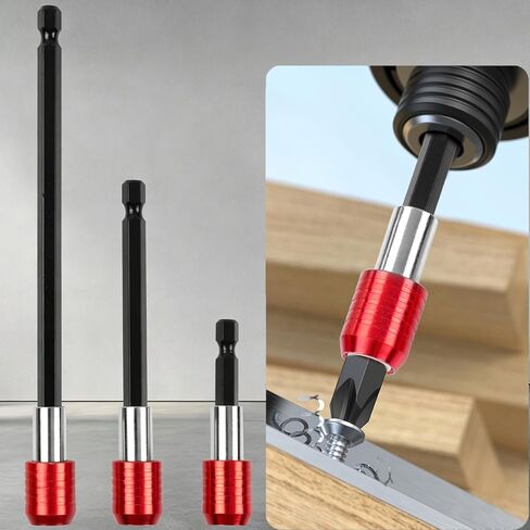 3 Pack Magnetic Drill Bit Extension, Bit Holder for Drill, High-Carbon Steel, Professional Tool Accessories for Home Improvement, 2.36"/3.93"/5.90", Red in Kuwait