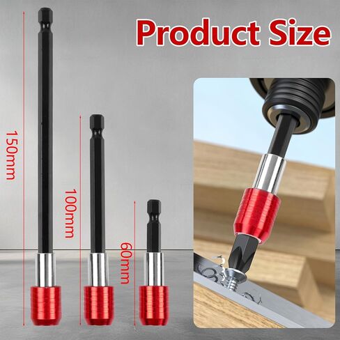 3 Pack Magnetic Drill Bit Extension, Bit Holder for Drill, High-Carbon Steel, Professional Tool Accessories for Home Improvement, 2.36"/3.93"/5.90", Red in Kuwait
