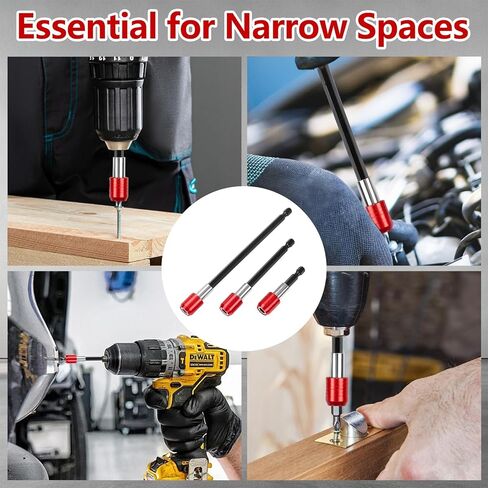 3 Pack Magnetic Drill Bit Extension, Bit Holder for Drill, High-Carbon Steel, Professional Tool Accessories for Home Improvement, 2.36"/3.93"/5.90", Red in Kuwait