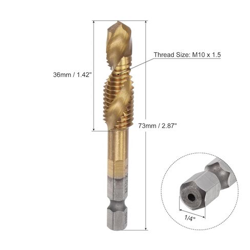 Combination Drill and Tap Bit, 1/4" Hex Shank M5 x 0.8 Metric Titanium Coated High Speed Steel 4341 Spiral Flute Drilling Tapping Tool Extra Long in Saudi Arabia