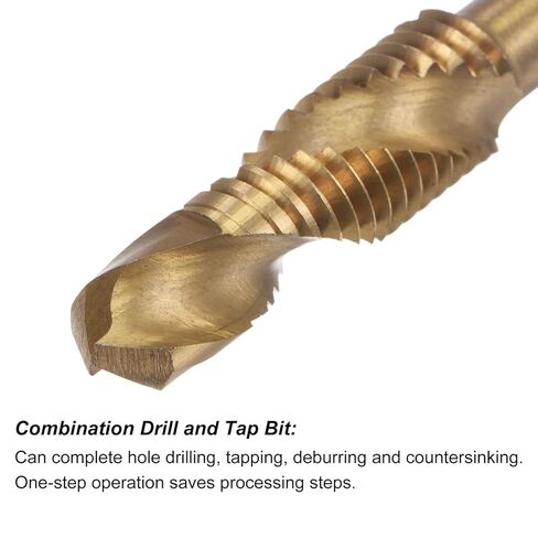 Combination Drill and Tap Bit, 1/4" Hex Shank M5 x 0.8 Metric Titanium Coated High Speed Steel 4341 Spiral Flute Drilling Tapping Tool Extra Long in Saudi Arabia