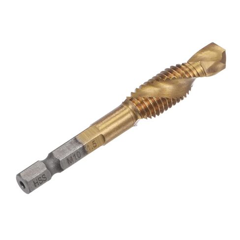 Combination Drill and Tap Bit, 1/4" Hex Shank M5 x 0.8 Metric Titanium Coated High Speed Steel 4341 Spiral Flute Drilling Tapping Tool Extra Long in Saudi Arabia