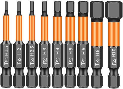 9Pcs H1.5-H10 Hex Head Allen Wrench Drill Bit Set Magnetic Tips 1/4'' Hex Shank Impact Hex Bits Set S2 Steel 2 Inch 50MM Length in Kuwait