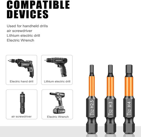 9Pcs H1.5-H10 Hex Head Allen Wrench Drill Bit Set Magnetic Tips 1/4'' Hex Shank Impact Hex Bits Set S2 Steel 2 Inch 50MM Length in Kuwait