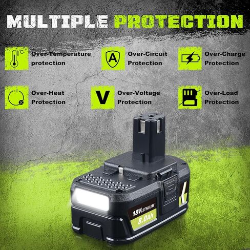 2Pack P108 8.0Ah Battery Compatible with Ryobi 18V Battery Replacement for Ryobi Batteries 18V Lithium P108 P102 P103 P104 P105 P107 P109 P122 in Kuwait