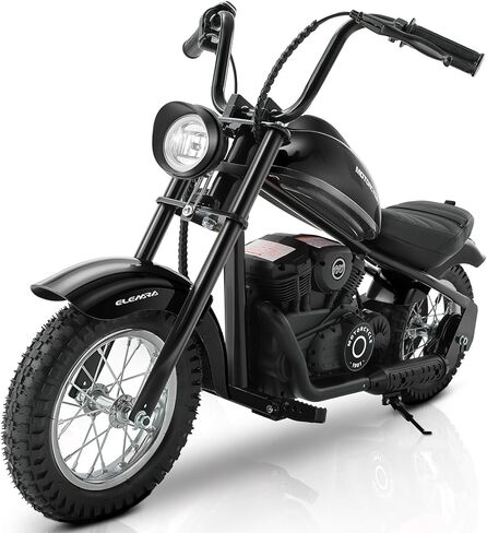 ELEMARA Electric Dirt Bike, 15 mph & 150lb Max, 24V Ride on Toy for Big Kids w/LED Lights & Power Display, Chain-Driven Motor, Twist-Grip Throttle, Shock Springs, Handbrake, 12" Air-Filled Tires-Black in Saudi Arabia