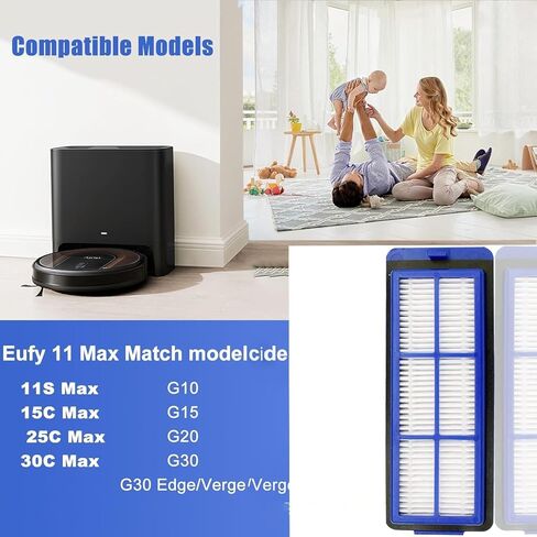 مرشحات بديلة متوافقة مع Eufy RoboVac 11S Max، 15C Max، G10، G30، G30 Edge، G30 Verge، G20، ملحقات مرشحات المكنسة الروبوتية، حزمة من 2 in Kuwait